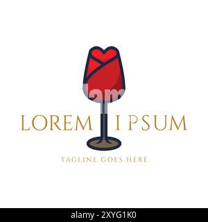 Wineglass Goblet Wine Drink Glass with Red Rose Flower Icon Symbol Illustration Design Vector Stock Vector