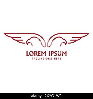 Simple Minimalist Twin Two Double Eagle Falcon Hawk Icon Symbol Line Style Illustration Vector Stock Vector