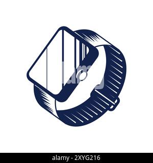 Vintage Retro Monochrome of Smart Watch wristwatch Clock Illustration Vector Stock Vector