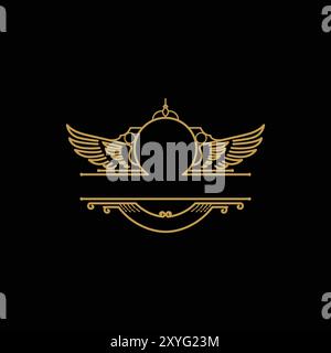 Golden Wings Border Frame Royal Crown Badge Emblem Stamp Label Logo Design Vector Stock Vector