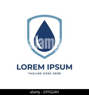 Simple Minimalist Water Oil Drop with Shield Guard Protection Icon Symbol Illustration Vector Stock Vector