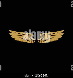 Vector Illustration of Elegant Luxury Golden Wings on Black Background Stock Vector