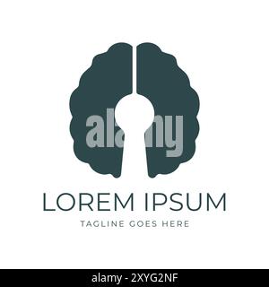 Simple Minimalist Brain with Keyhole for Secure Security Protection Technology Icon Illustration Design Vector Stock Vector