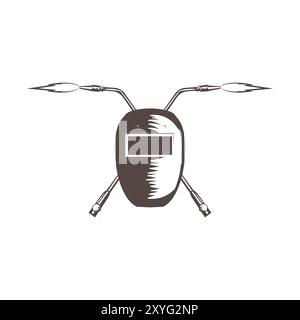 Retro Crossed Welding Torch with Shield Mask Protector for Welding Industry Illustration Vector Stock Vector