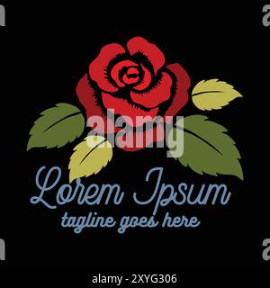 Retro Vintage Hand Drawn Red Rose Flower for Tattoo Design. Vector Illustration Stock Vector
