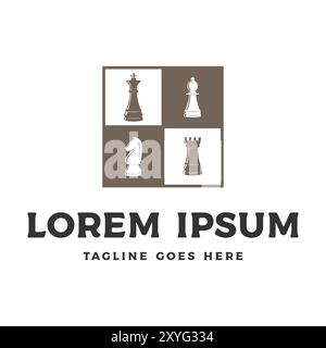 Simple Minimalist Chessboard with Chess Pieces Icon Illustration for Game Sport Competition Tournament Design Stock Vector