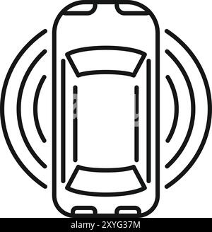 Outline style icon depicting a smart car parking assist system using sensors for collision avoidance Stock Vector