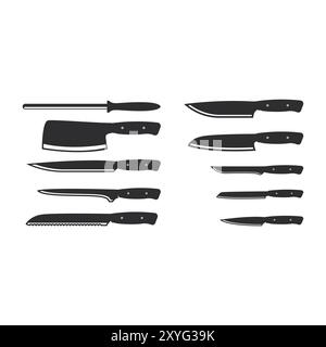 Set Kind of Vintage Retro Meat Butcher Knife Icon Illustration Silhouette Design Stock Vector