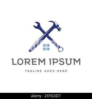Crossed Hammer and Wrench House for Repair Handyman Service Icon Illustration Design Vector Stock Vector