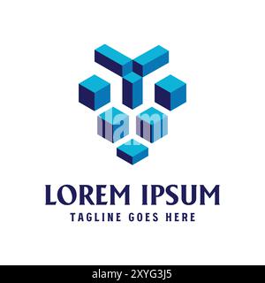 Modern Blue Square Box Cube shape Lion Head Icon Symbol Illustration Design Vector Stock Vector