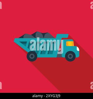 Turquoise mining dump truck transporting coal from the mine on red background Stock Vector