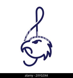 Simple Minimalist Music Note Clef with Eagle Hawk Falcon Head Icon Symbol Illustration Vector Stock Vector