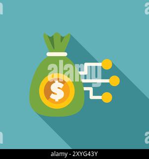 Green money bag with dollar sign connecting with digital network representing fintech innovation and financial technology Stock Vector