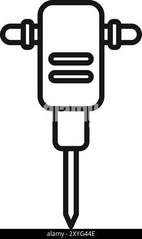 Simple line icon representing a jackhammer, a tool used in construction and demolition for breaking up concrete and asphalt Stock Vector