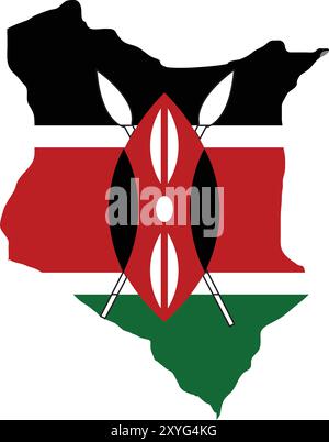 Kenya Flag in Map, Kenya Map with Flag, Country Map, Kenya Map with Flag, Nation Flag Kenya Stock Vector