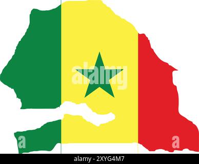 Senegal Flag in Map, Senegal Map with Flag, Country Map, Senegal Map with Flag, Nation Flag Senegal Stock Vector