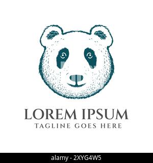 Vintage Retro Panda Bear Head Face Drawing Illustration Design Vector Stock Vector