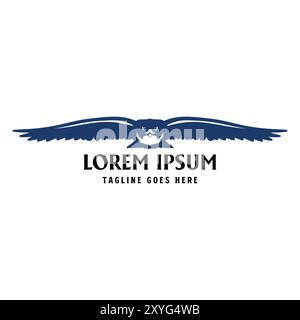 Vintage Retro Flying Eagle Hawk Falcon Bird Silhouette Illustration Design Vector Stock Vector