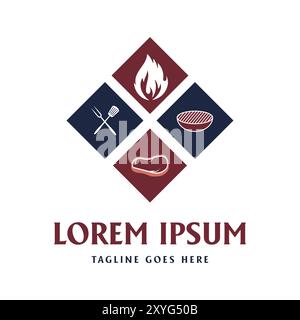 Square with Flame Spatula Fork Meat Grill for Barbecue Icon Symbol Illustration Design Vector Stock Vector