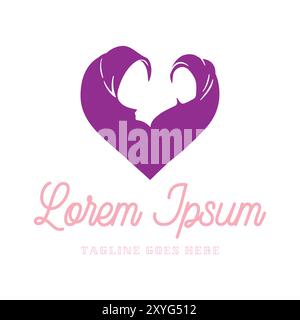 Simple Minimalist Beauty Woman Love Heart Hijab Niqab Fashion Vector Illustration Stock Vector