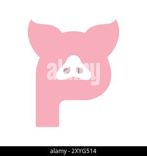 Simple Minimalist Initial Letter P for Pink Pig Icon Symbol Vector Illustration Stock Vector