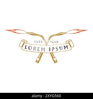 Vintage Retro Crossed Welding Torch with Ribbon for Welding Industry Illustration Vector Stock Vector
