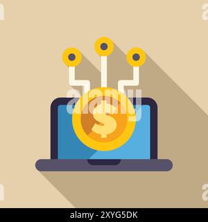 Conceptual illustration of online banking and digital money transferring to laptop computer through network Stock Vector
