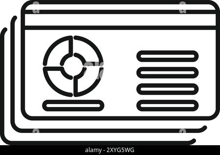 Line art icon of a stack of credit cards with a pie chart, conveying the concept of spending analysis Stock Vector