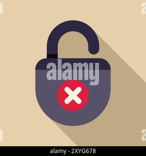 Padlock icon is showing a cross sign symbolizing a security breach Stock Vector