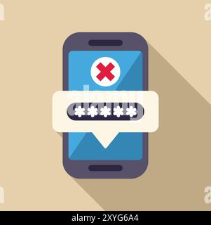 Smartphone is showing wrong password notification for security log in on screen Stock Vector
