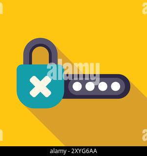 Padlock with a cross mark is showing a wrong password attempt on a yellow background Stock Vector