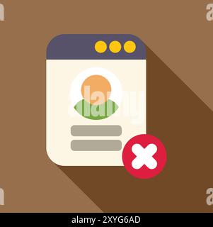 Website user profile with a red cross showing data removal Stock Vector