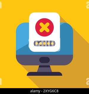 Computer displaying an error message with a password input field, representing the concept of cybersecurity and online security breaches Stock Vector