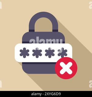 Padlock is showing a wrong password with a cross mark Stock Vector
