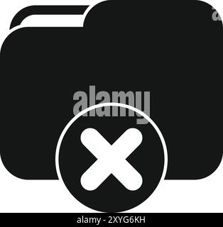 This vector illustration shows the concept of deleting data with a black folder icon and a white cross mark Stock Vector