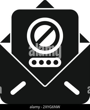 Simple vector representing the concept of email security, showing a document with a password and a prohibition sign inside an envelope Stock Vector
