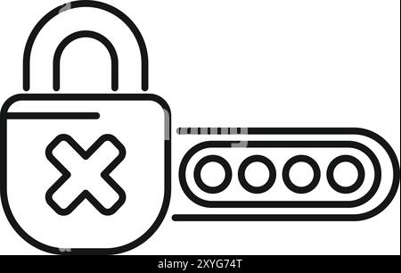 Simple padlock icon with a cross showing wrong password attempt Stock Vector
