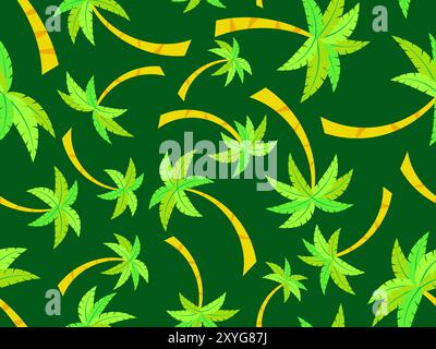 Palm trees seamless pattern. Summer background with tropical palm trees with green foliage. Design for printing on t-shirts, banners, wallpapers, cove Stock Vector