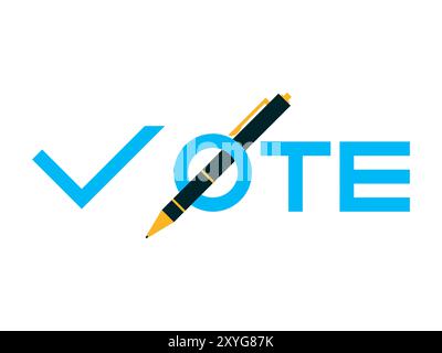 Vote - text isolated on white background. Letter V as a check mark for voting. Ballpoint pen passes through the letter o. Design for banners, posters Stock Vector
