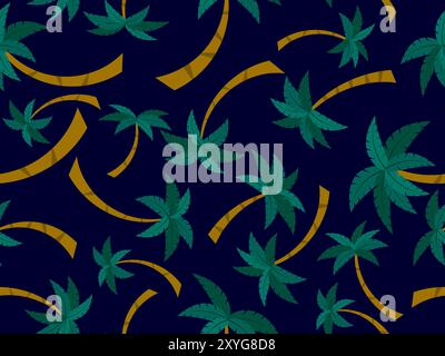 Palm trees seamless pattern. Summer background with tropical palm trees with green foliage. Design for printing on t-shirts, banners, wallpapers, cove Stock Vector