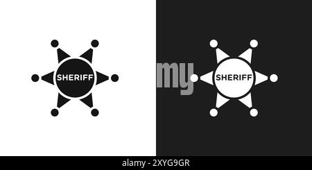 Badge Sheriff icon logo sign vector outline in black and white color Stock Vector