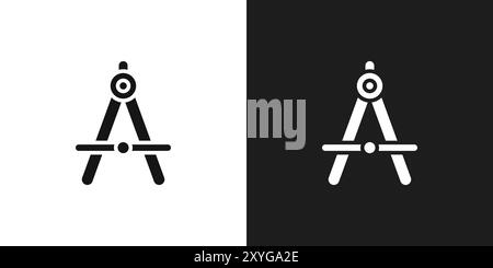 Drafting compass icon logo sign vector outline in black and white color ...