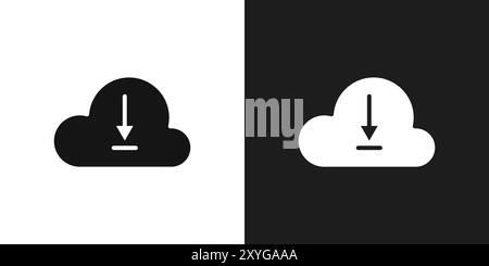 Cloud download icon logo sign vector outline in black and white color Stock Vector