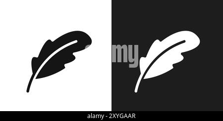 Feather icon logo sign vector outline in black and white color Stock Vector