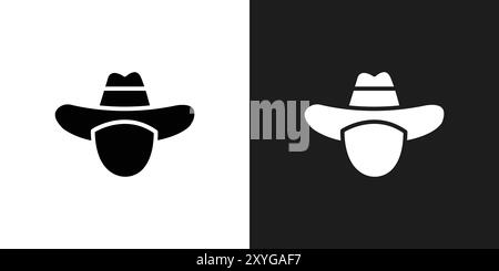 Cowboy icon logo sign vector outline in black and white color Stock Vector