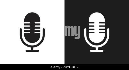 Microphone icon logo sign vector outline in black and white color Stock Vector