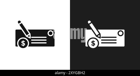 Money check icon logo sign vector outline in black and white color Stock Vector