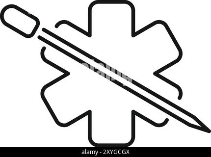 Simple vector icon representing a syringe crossed out with the star of life symbol, indicating a concept of no drugs or anti drug campaign Stock Vector