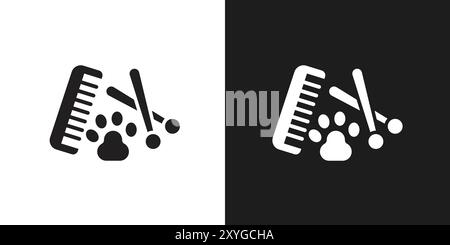 Pet grooming icon logo sign vector outline in black and white color Stock Vector