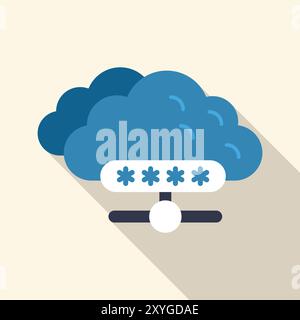 Cloud computing icon is showing a password protected network, displaying the concept of secure data storage Stock Vector